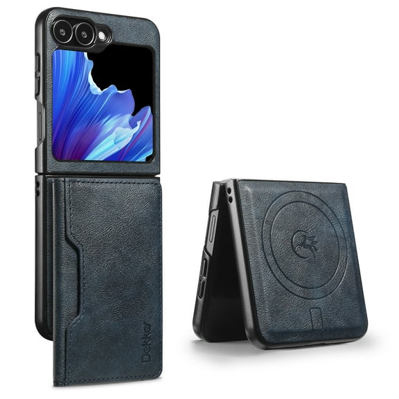 For Samsung Galaxy Z Flip 6 Wallet Phone Case,2-in-1 Magnetic Detachable Card Holder,Compatible with Mag-Safe,With Card Slots,Kickstand,PU Leather Anti-Drop Shockproof Phone Case,Blue