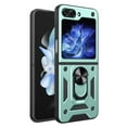 thumbnail image 1 of for Samsung Galaxy Z Flip 7 5G Case, with Ring Kickstand and Screen Protector, Heavy Duty Protection Shockproof Protective Rubber PC Phone Back Cover for Samsung Galaxy Z Flip 7, Green, 1 of 10