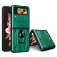 thumbnail image 1 of For Samsung Galaxy Z Flip 7 Case with Camera Lens Slide Cover, Detachable Card Slot Holder Ring Kickstand, Support Magnet Car Mount, Heavy Duty Military Grade Protection Phone Cover,Green, 1 of 10