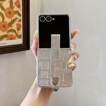 for Samsung Galaxy Z Flip 7 Case, Elegant PU Leather Ultra Slim Protective Cover with Plating Frame & Wristband, Lightweight Shockproof Fashion Phone Case Cover for Girls Women, Silver