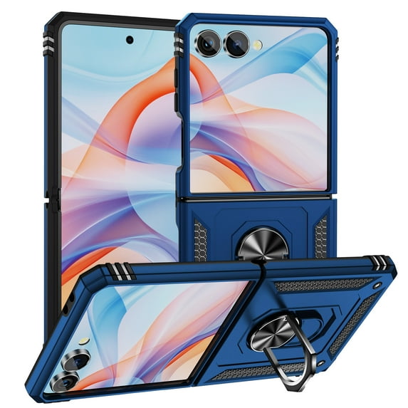 For Samsung Galaxy Z Flip 7 Case ,Heavy Duty Shockproof Body Phone Cover Built in Metal Rotated Magnetic Ring Holder Kickstand,Dual Layer Military-Grade Drop protection,Blue