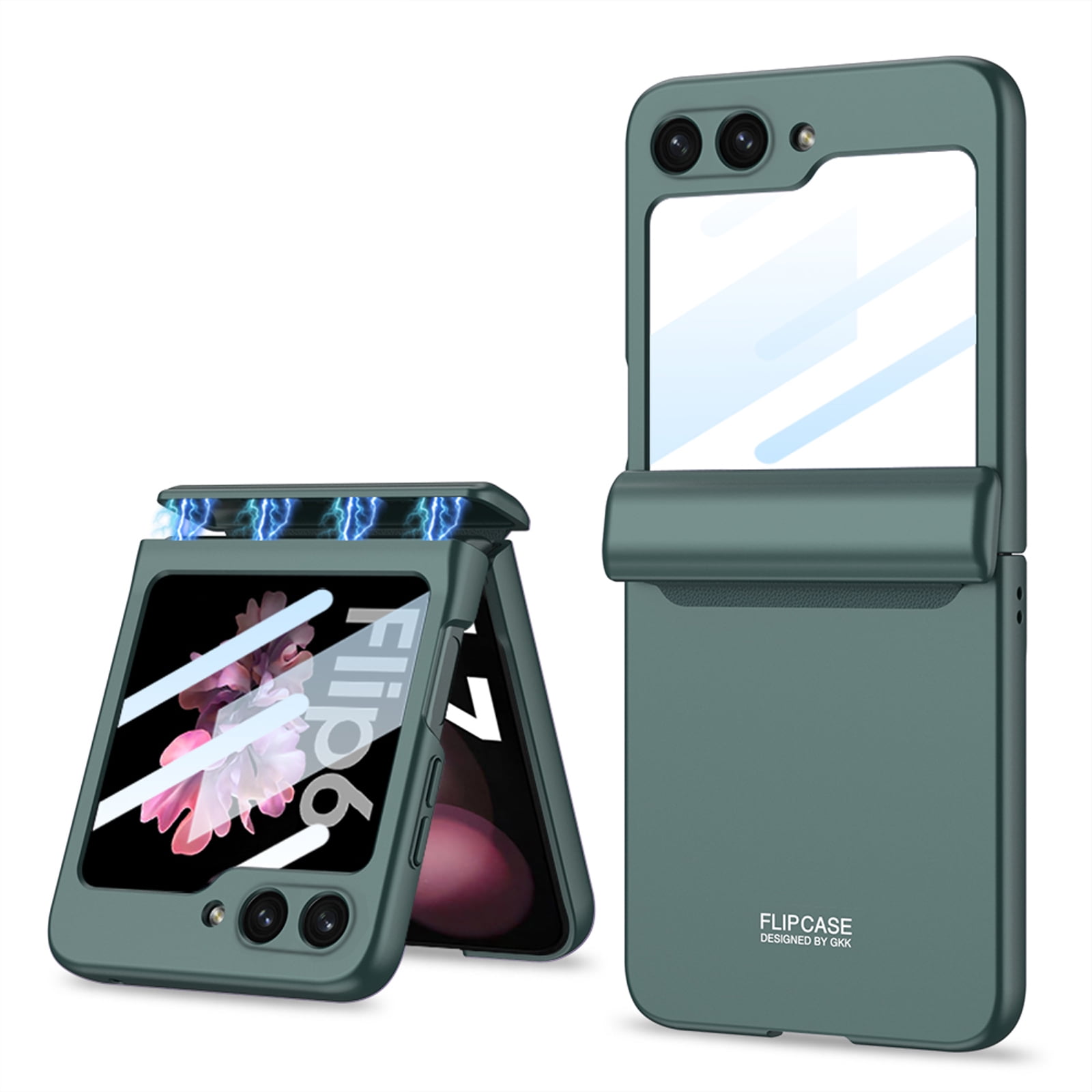 for Samsung Galaxy Z Flip 7 Case, Hinge Protection, Built-in Anti-peeping Screen Protector, Wireless Charging, Shockproof, Anti Scratch Slim Phone Protective Cover for Galaxy Z Flip 7, Darkgreen