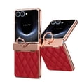 thumbnail image 1 of for Samsung Galaxy Z Flip 7 Case Hinge Protection with Finger Ring Holder, Premium PU Leather Hybrid PC All-Inclusive Diamond Bling Phone Case for Samsung Galaxy Z Flip 7 5G, Red, 1 of 5