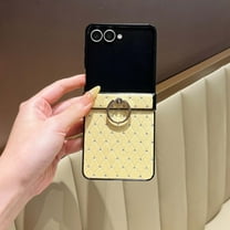 for Samsung Galaxy Z Flip 7 Case with Hinge Protection & Ring Kickstand, Luxury Diamond Design Elegant Protective Phone Cover with Built-in Ring Grip for Samsung Galaxy Z Flip 7, Gold