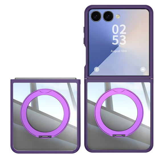 for Samsung Galaxy Z Flip 7 Case with Lens Protector, [Foldable Stand & Rotatable Ring Holder], Glossy Shockproof Bumper Dustproof Clear Women Men Case for Samsung Galaxy Z Flip 7, Darkpurple