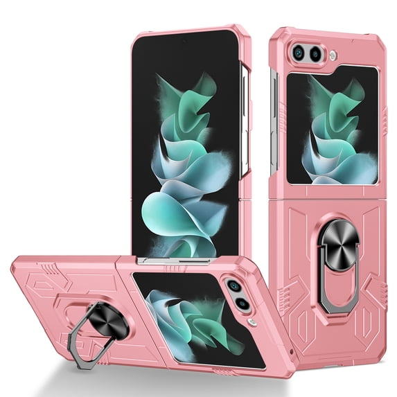 for Samsung Galaxy Z Flip 7 Case, Luxury Shockproof Armor Magnet 360 Degree Rotating Ring Holder Stand Bracket Protective Anti-Scratch Hard PC Cover for Samsung Galaxy Z Flip 7, Pink