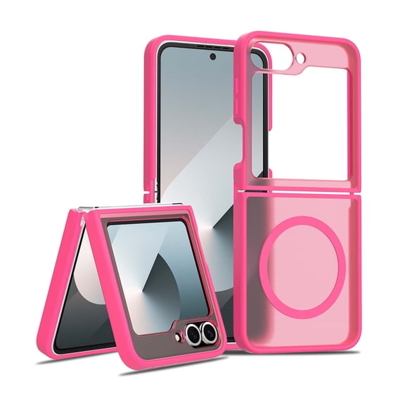 for Samsung Galaxy Z Flip 7 Case: Magnetic Translucent Matte Shockproof Slim Compatible with MagSafe - Military Grade Drop Proof Hard Back Anti-Fingerprint Protective Cell Phone Cover,Rose