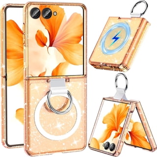 for Samsung Galaxy Z Flip 7 Case Magnetic, Z Flip7 with Rring, [Compatible with MagSafe] Military Drop Protection, Glitter Bling Sparkly Slim Fit Hard PC Rugged Case for ZFlip 7, Glitter Gold