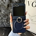 thumbnail image 1 of for Samsung Galaxy Z Flip 7 Case with Ring Kickstand, Premium PU Leather Phone Cover Anti-Scratch Shockproof Case, Compatible with MagSafe Wireless Charger for for Samsung Galaxy Z Flip 7 - Blue, 1 of 13