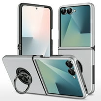 for Samsung Galaxy Z Flip 7 Case with Ring Stand, 360° Rotatable Ring Holder Magnetic Kickstand, 2-Layer Heavy Duty Shockproof Rugged Hybrid Hard PC Soft Rubber Case for Galaxy Z Flip 7, Silver