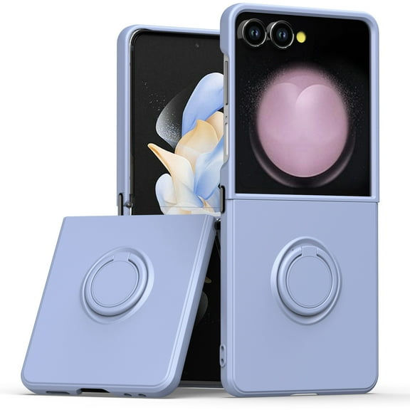 For Samsung Galaxy Z Flip 7 Case, Slim Silicone | 360° Ring Holder Kickstand | Support Car Mount | Soft Gel Rubber Hybrid Bumper For Samsung Galaxy Z Flip 7 Phone Case for Girls Women,Lightpurple