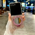 thumbnail image 1 of for Samsung Galaxy Z Flip 7 Case for Women Girls, Glitter Sparkly Protective Cover with Round Mirror & Ring Kickstand, Lightweight Shockproof Anti-Scratch Slim Fashion Phone Case, Pink, 1 of 7