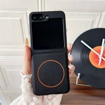 For Samsung Galaxy Z Flip 7 FE/6 Magnetic Phone Case,Compatible with Mag-Safe,2-in-1 Ultra Slim Cover,Anti-Scratch PU Leather Shockproof Anti-fall Durable Thin Fit Phone Case,Black