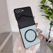 for Samsung Galaxy Z Flip 7 FE Magnetic Case, Slim Hard Bumper PU Leather Case, Military Grade Drop Protection Phone Cover, Wireless Charging Shockproof Case for Samsung Galaxy Z Flip 6, Blue