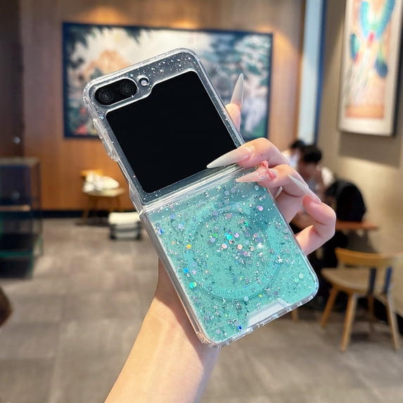 for Samsung Galaxy Z Flip 7 FE / Z Flip 6 Case Glitter Sparkly TPU Slim Protective Cover, Compatible with MagSafe, Ultra Slim Lightweight Anti-Scratch Stylish Phone Case for Girls Women, Green