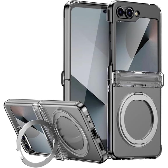 Samsung Galaxy Z Flip 7 FE/Z Flip 6 Clear Case with Ring Stand for Samsung Galaxy Z Flip 7 FE/Z Flip 6, Clear, 1 Count, 1 Pack