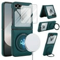 thumbnail image 1 of for Samsung Galaxy Z Flip 7 Magnetic Case with Ring Stand, Rugged Case Support Wireless Charging, Built-in Screen Protector, PU Leather Shockproof Full Body Protective Cover, Green, 1 of 7