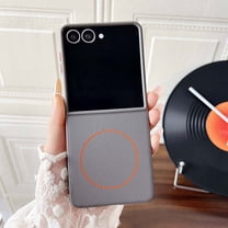 For Samsung Galaxy Z Flip 7 Magnetic Phone Case,Compatible with Mag-Safe,2-in-1 Ultra Slim Cover,Anti-Scratch PU Leather Shockproof Anti-fall Durable Thin Fit Phone Case,Gray