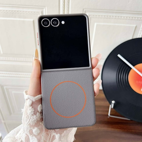 For Samsung Galaxy Z Flip 7 Magnetic Phone Case,Compatible with Mag-Safe,2-in-1 Ultra Slim Cover,Anti-Scratch PU Leather Shockproof Anti-fall Durable Thin Fit Phone Case,Gray