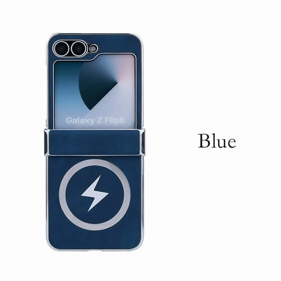 For Samsung Galaxy Z Flip 7 Magnetic Phone Case,Compatible with Mag-Safe,Anti-Scratch PU Leather Back,Lightning Pattern Design,PC Bumper Shockproof Ultra Slim Durable Phone Case,Blue