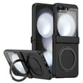 thumbnail image 1 of For Samsung Galaxy Z Flip 7 Phone Case,Built-in Tempered Glass Screen Protector,With 360° Rotatable Ring Kickstand,Hinge Protection,Shockproof Ultra Slim Rugged Phone Case,Black, 1 of 7