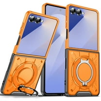 for Samsung Galaxy Z Flip 7 Rugged Grip Phone Case Compatible with MagSafe, 360 Rotating Ring Holder Stand Magnetic Case, Military-Grade Protection Anti-Scratch Anti-Slip Shockproof Cover,Orange
