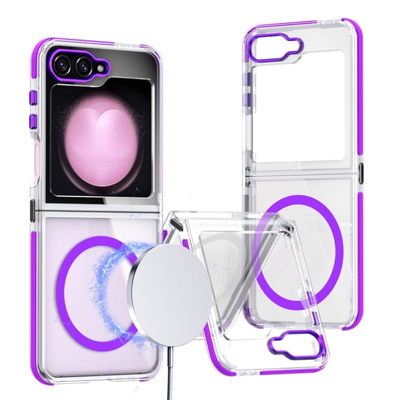 for Samsung Galaxy Z Flip 7 Transparent Case, Compatible with MagSafe Charging, Colored Bumper, Enhanced Screen & Camera Protection, Shockproof Clear Phone Case for Samsung Galaxy Z Flip 7,Purple