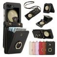 thumbnail image 1 of for Samsung Galaxy Z Flip 7 Wallet Case with Card Holder, PU Leather Case with Ring Holder Kickstand, Snap Button Card Slots Case for Women Men for Z Flip 7 with Crossbody Strap - Black, 1 of 10