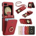 thumbnail image 1 of for Samsung Galaxy Z Flip 7 Wallet Case with Card Holder, PU Leather Case with Ring Holder Kickstand, Snap Button Card Slots Case for Women Men for Z Flip 7 with Crossbody Strap - Red, 1 of 10