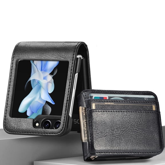 for Samsung Galaxy Z Flip 7 Wallet Case with Card Slots, Premium PU Leather Business Style Shockproof Cover Slim Fit for Women Men Protective Phone Case for Samsung Galaxy Z Flip 7, Black