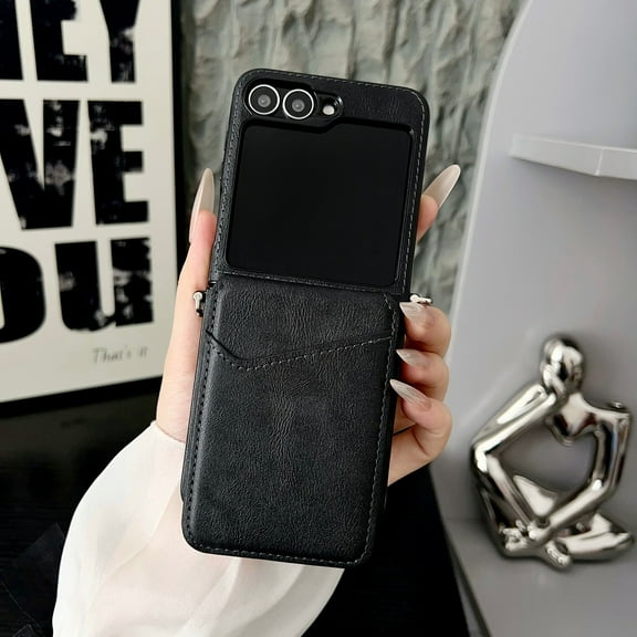 for Samsung Galaxy Z Flip 7 Wallet Case with Credit Card Slots Holder, Premium PU Leather Business Style Shockproof Cover Protective Classic Case for Samsung Galaxy Z Flip 7, Black