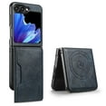 thumbnail image 1 of For Samsung Galaxy Z Flip 7 Wallet Phone Case,2-in-1 Magnetic Detachable Card Holder,Compatible with Mag-Safe,With Card Slots,Kickstand,PU Leather Anti-Drop Shockproof Phone Case,Blue, 1 of 7