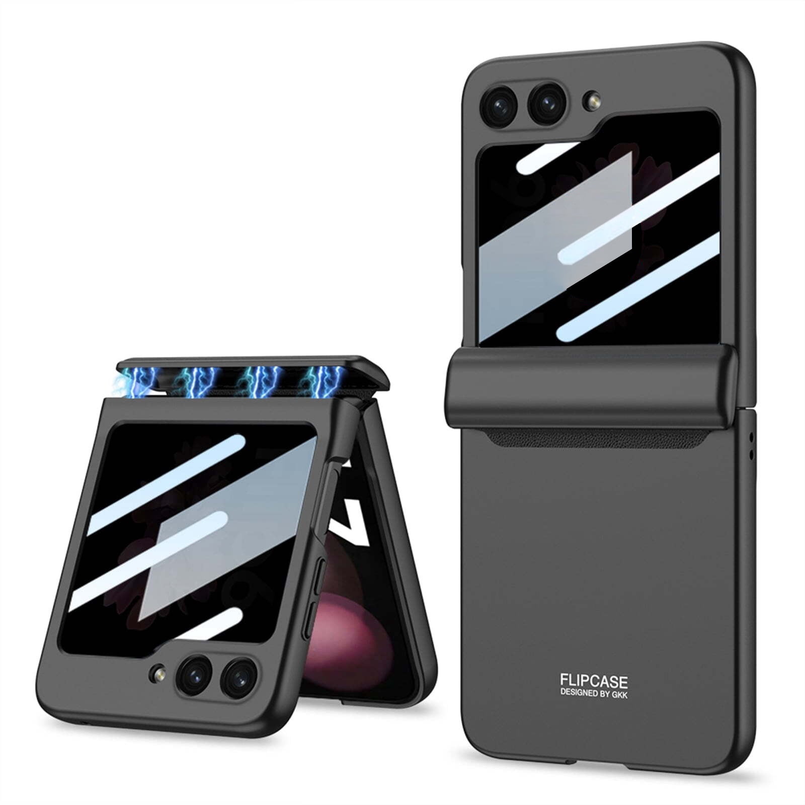 For Samsung Galaxy Z Flip 7 phone case, with built-in screen protector, supports wireless charging, shockproof and scratch-resistant slim case, deep green color