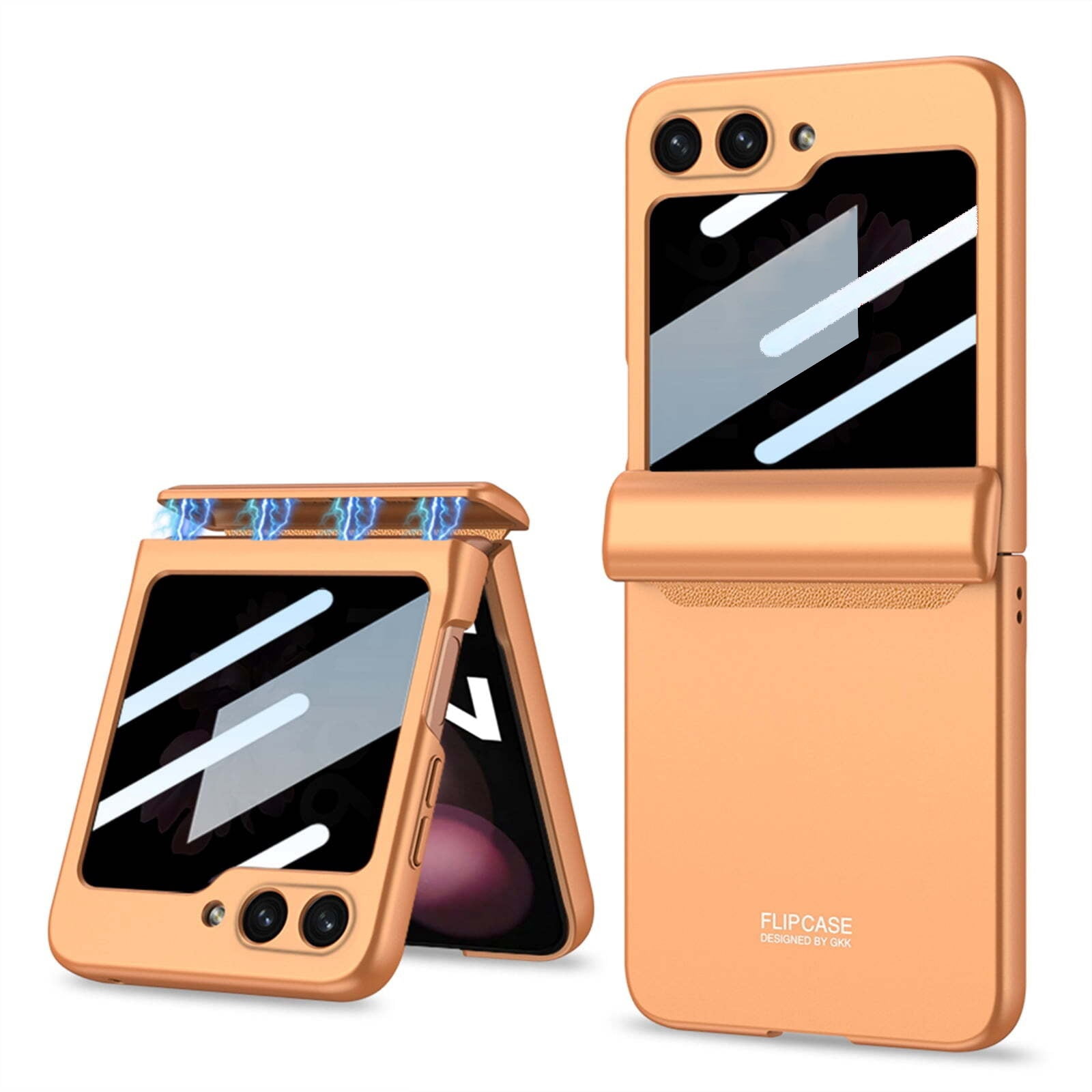 For Samsung Galaxy Z Flip 7 phone case, with built-in screen protector, supports wireless charging, shockproof and scratch-resistant slim case, deep green color