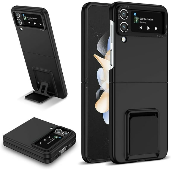 for Samsung Galaxy Z Flip4 5G Case, Armour Rugged Silicone TPU Bumper Tough PC Cover Galaxy Z Flip 4 with Kickstand, Military Shockproof Phone Case for Samsung Z Flip4 Black