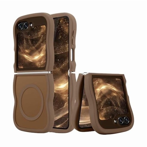 for Samsung Galaxy Z Flip6/5 5G Case, Curly Wavy Frame Translucent Clear Cover for Women Men Compatible with Magsafe Shockproof TPU Phone Case for Samsung Galaxy Z Flip5/6 5G, Desert Gold