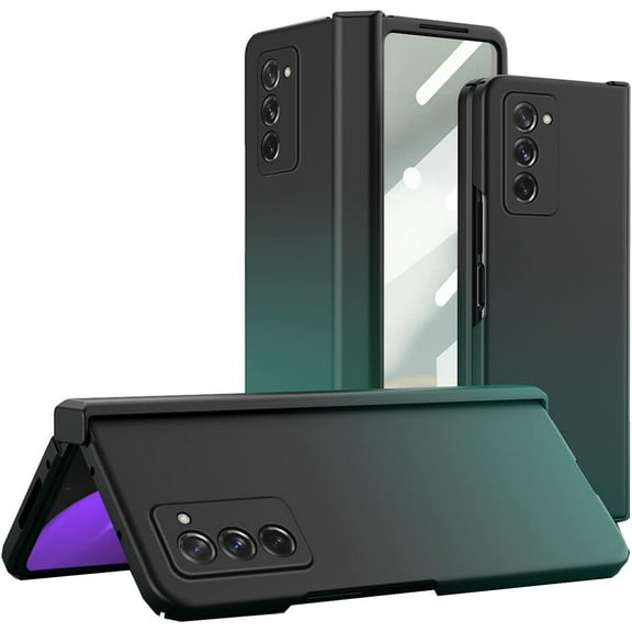 for Samsung Galaxy Z Fold 2 5G Case, with Glass Screen Protector & Hinge Protection Gradient Color Z Fold2 Phone Case Cover Women Men Hard Slim Thin for Galaxy Z Fold 2 Case (Black Blue)