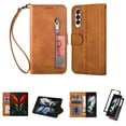 thumbnail image 1 of Samsung Galaxy Z Fold 3 5G Case 2021, Z Fold 3 Cover Wallet Design for Galaxy Z Fold3, PU Leather Wrist Lanyard Strap Magnetic Flap Luxury Business Phone Protective Shell Case, Brown, 1 of 8