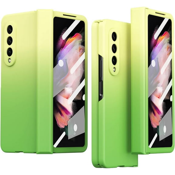 for Samsung Galaxy Z Fold 3 5G Case, with Glass Screen Protector & Hinge Protection Gradient Color Z Fold3 Phone Case Cover Women Men Hard Slim Thin for Galaxy Z Fold 3 Case (Green Green)
