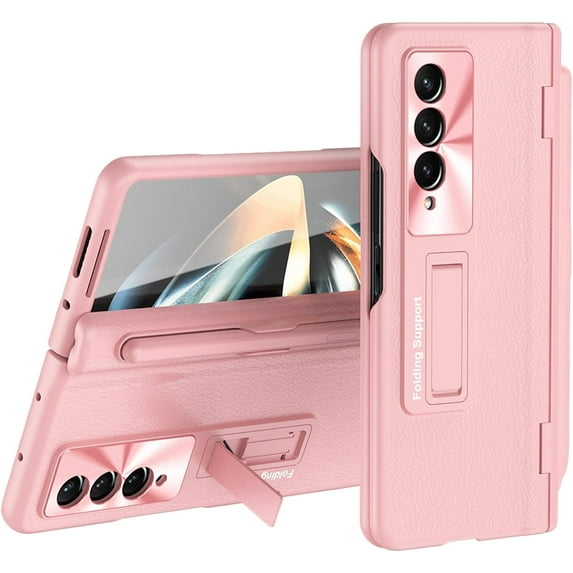 for Samsung Galaxy Z Fold 3 5G Case with Screen Protector, S Pen Slot & Stylus Hinge Design Fine Leather Protective Phone Case with Kickstand Casefor Galaxy Z Fold 3 5G, Rose God