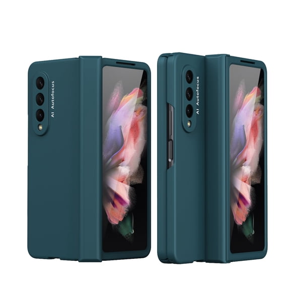 Samsung Galaxy Z Fold 3 5G Case with Tempered Glass Screen Protector, Dteck Ultra Thin Full Protection Cover Hard PC Anti-Scratch Shockproof Protective Phone Case for Samsung Galaxy Z Fold 3,Cyan