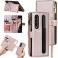 thumbnail image 1 of Samsung Galaxy Z Fold 3 5G Wallet Case with S Pen Holder,Detachable 2 in 1 Magnetic [9 Card Slots] Removable Wrist Strap Zipper PU Leather Case for Samsung Galaxy Z Fold 3,RoseGold, 1 of 14