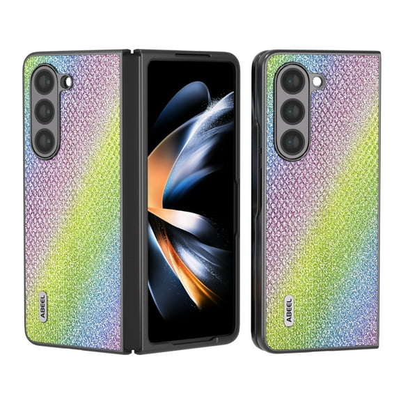 for Samsung Galaxy Z Fold 3 Bling Case, Samsung Galaxy Z Fold 3 Phone Case Glitter Hybrid Case [Hard PC + PU Leather] Rugged Case Slim Shockproof Protective Phone Cover,Rainbow