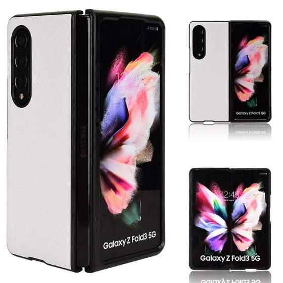 for Samsung Galaxy Z Fold 3 Carbon Fiber Case,Carbon Carbon Fiber Texture Leather Phone Cases for Samsung Z Fold 3 case Shell Aramid Fiber Super Light Phone Shell Have Strong Impact Resistance,White