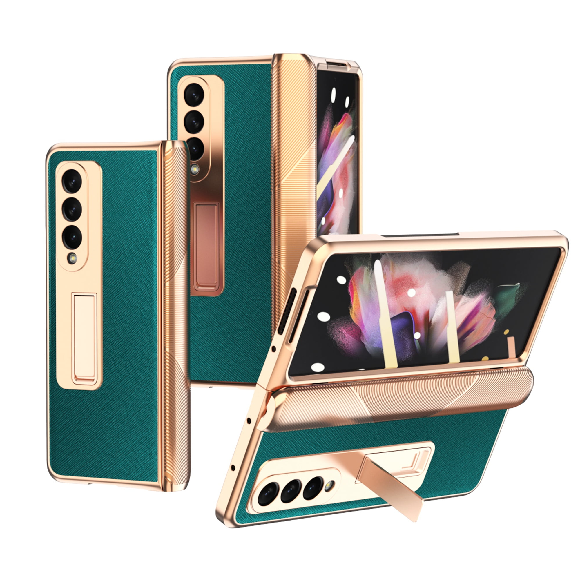 Samsung Galaxy Z Fold 3 Case with Built-in Tempered Glass Screen Protector, Dteck Leather Full Body Rugged Shockproof Plating Case with Built-in Samsung Galaxy Z Fold 3 Case with Built-in Tempered Glass Screen Protector, Dteck Leather Full Body Rugged Shockproof Plating Case with Built-in