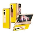 thumbnail image 1 of Samsung Galaxy Z Fold 3 Case with Built-in Tempered Glass Screen Protector, Dteck Luxury Leather Full Body Rugged Shockproof Plating Case with Built-in Kickstand for Samsung Galaxy Z Fold3 5G,Yellow, 1 of 7