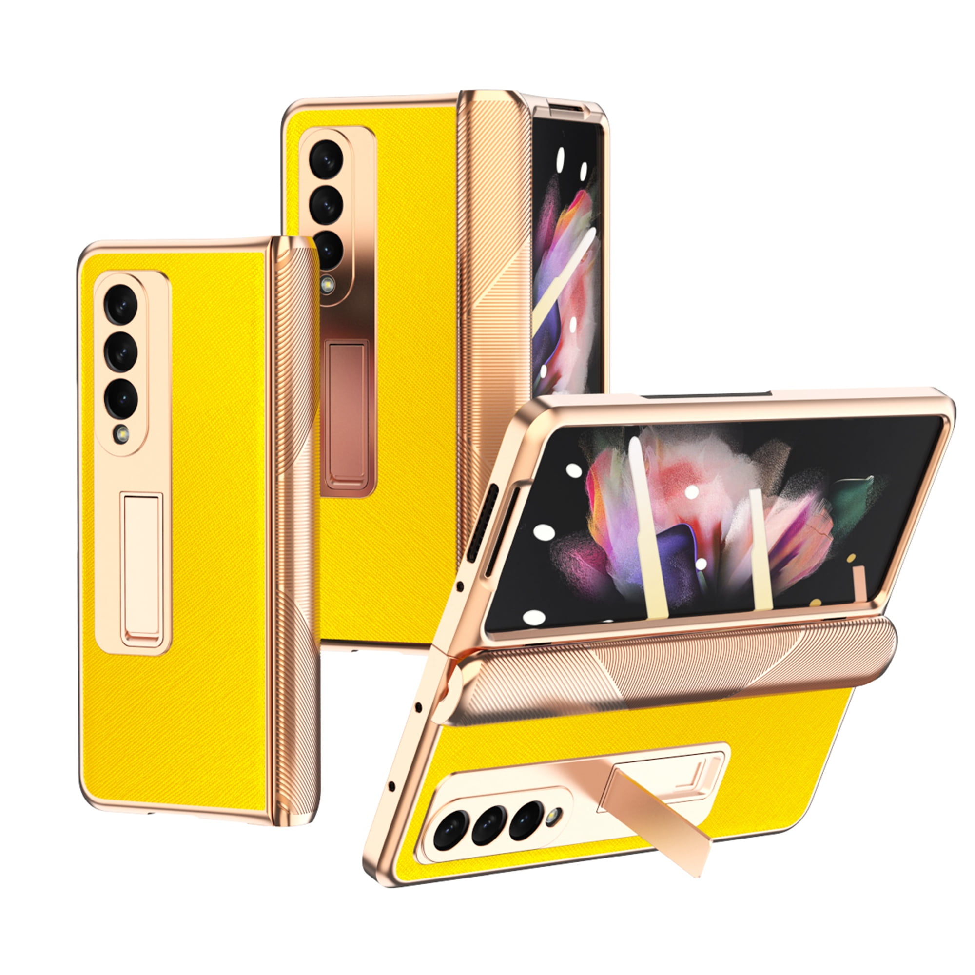 Samsung Galaxy Z Fold 3 Case with Builtin Tempered Glass Screen Protector, Dteck Luxury Leather