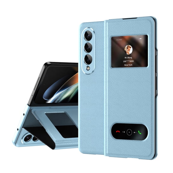 for Samsung Galaxy Z Fold 3 Case, Premium Leather Shockproof Case Magnetic Closure Kickstand Folio Protective Phone Cover with Window View For Samsung Galaxy Z Fold 3,Skyblue