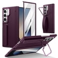 thumbnail image 1 of For Samsung Galaxy Z Fold 3 with Lens Folded Kickstand, Shockproof Full-body Case Built-in Tempered Glass Screen Protector Rugged Wristband Grip Magnetic Hinge Protection Cover,Winered, 1 of 10