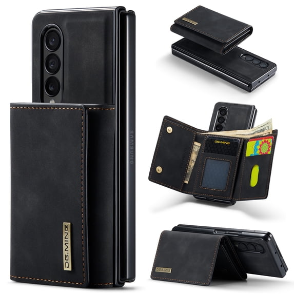 for Samsung Galaxy Z Fold 3 PU Leather Wallet Case, Classic Detachable Magnetic Back Card Pockets Shockproof Protective Business Kickstand Phone Case Cover for Samsung Galaxy Z Fold 3, Black